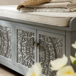 Chantilly Mid Grey Carved Storage Bench -Daals Store XXST 016 GREY scene2