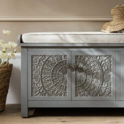 Chantilly Mid Grey Carved Storage Bench -Daals Store XXST 016 GREY scene3