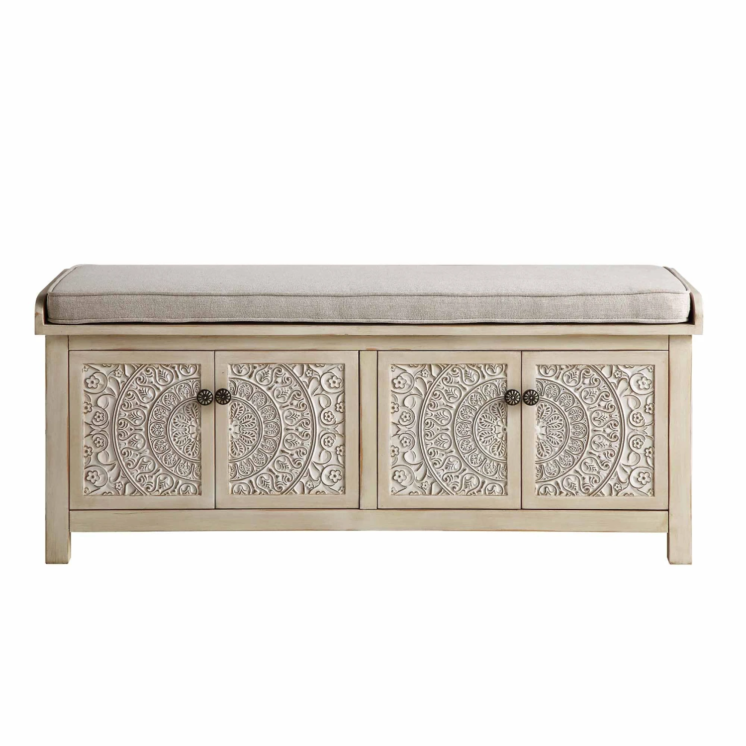 Chantilly Whitewashed Carved Storage Bench 4 Chantilly Whitewashed Carved Storage Bench - Image 4