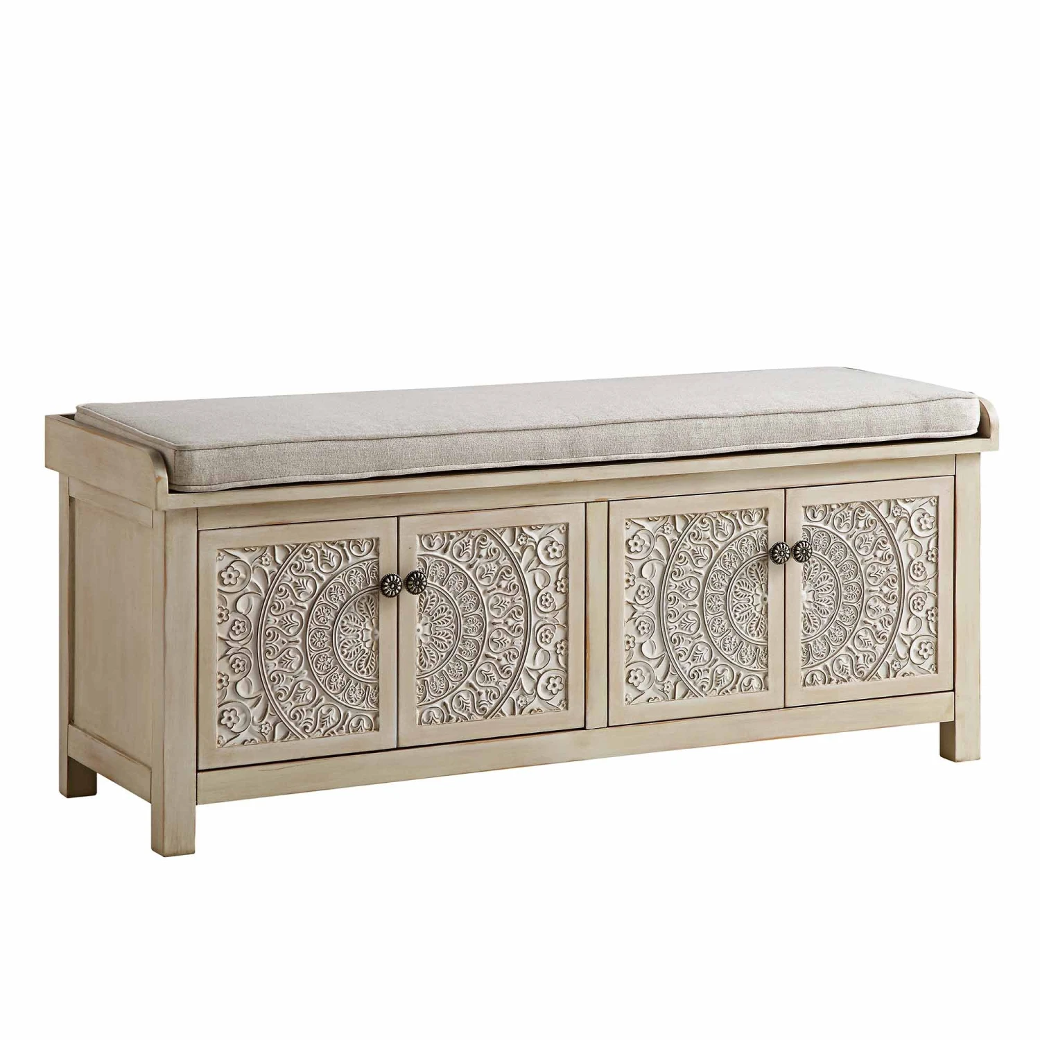 Chantilly Whitewashed Carved Storage Bench 5 Chantilly Whitewashed Carved Storage Bench - Image 5