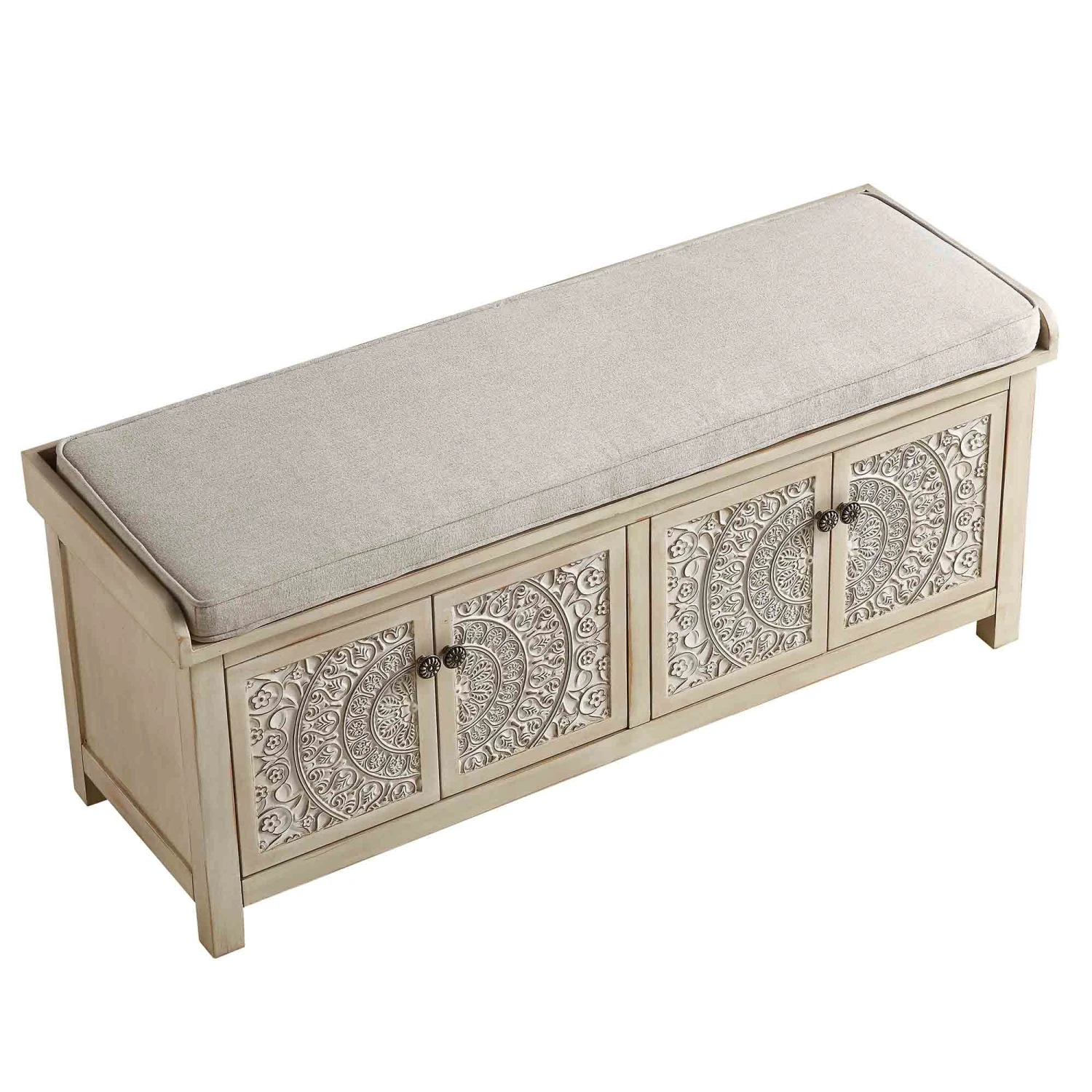 Chantilly Whitewashed Carved Storage Bench 8 Chantilly Whitewashed Carved Storage Bench - Image 8