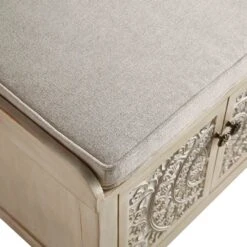 Chantilly Whitewashed Carved Storage Bench 24 Chantilly Whitewashed Carved Storage Bench -Daals Store XXST 016 WHITEWASH detail2