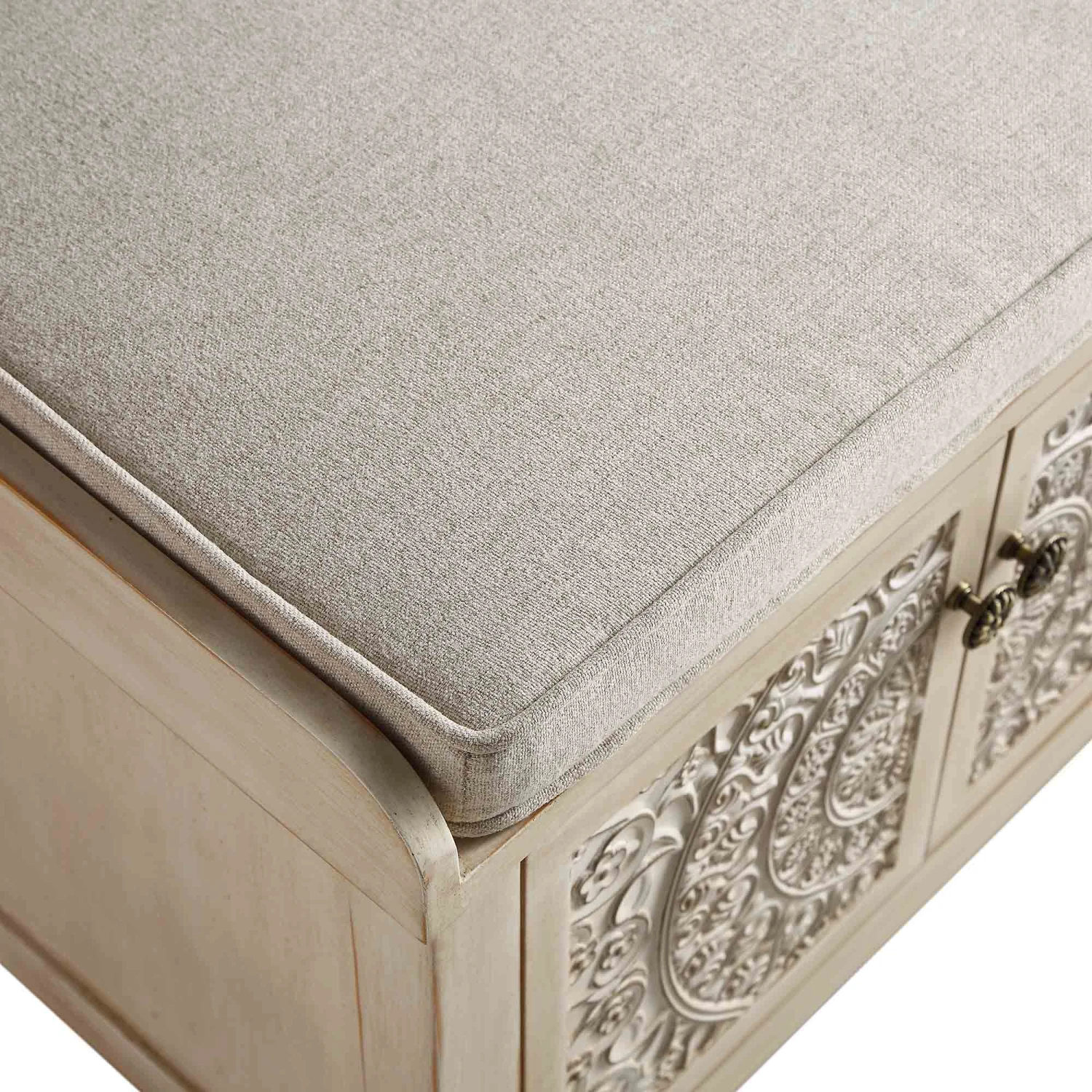 Chantilly Whitewashed Carved Storage Bench 12 Chantilly Whitewashed Carved Storage Bench - Image 12