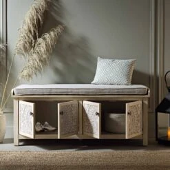 Chantilly Whitewashed Carved Storage Bench 15 Chantilly Whitewashed Carved Storage Bench -Daals Store XXST 016 WHITEWASH scene2