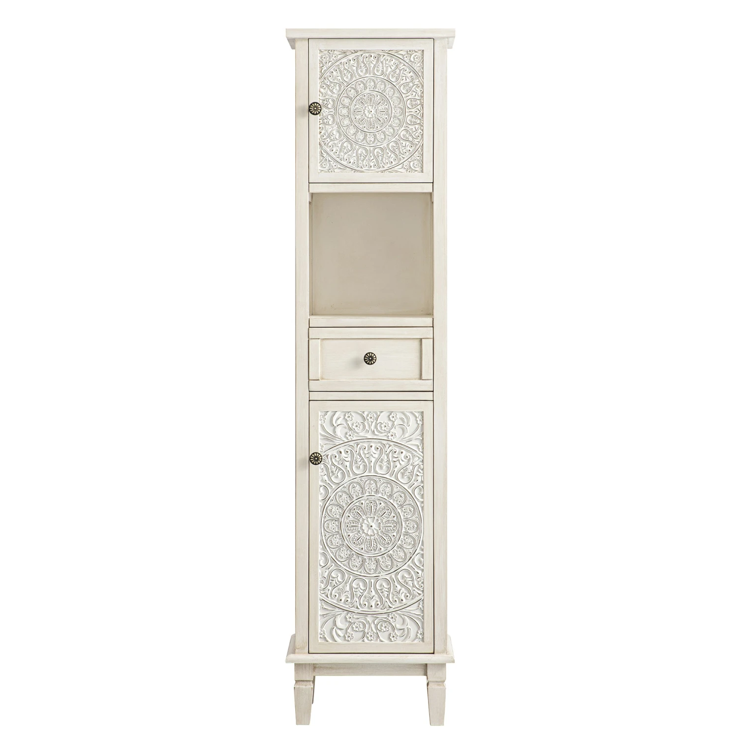 Chantilly Whitewashed Carved Bathroom Tallboy Cabinet 7 Chantilly Whitewashed Carved Bathroom Tallboy Cabinet - Image 7