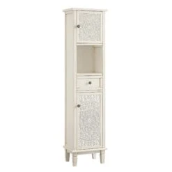 Chantilly Whitewashed Carved Bathroom Tallboy Cabinet 24 Chantilly Whitewashed Carved Bathroom Tallboy Cabinet -Daals Store XXTALL 058 WHITEWASH WB2