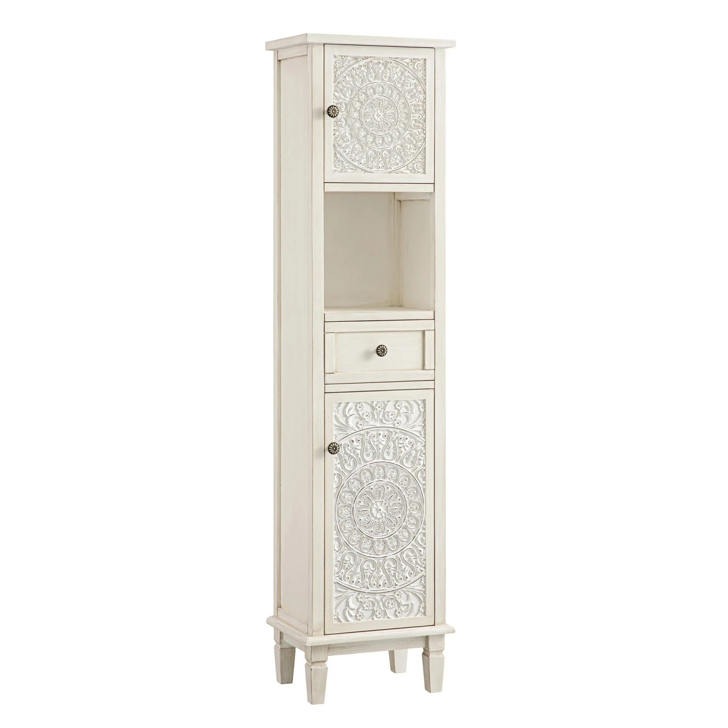 Chantilly Whitewashed Carved Bathroom Tallboy Cabinet 8 Chantilly Whitewashed Carved Bathroom Tallboy Cabinet - Image 8
