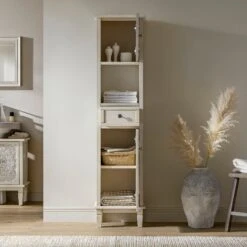 Chantilly Whitewashed Carved Bathroom Tallboy Cabinet 19 Chantilly Whitewashed Carved Bathroom Tallboy Cabinet -Daals Store XXTALL 058 WHITEWASH scene2