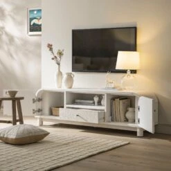 Maude TV Unit, Washed White Ash With Raffia -Daals Store XXTV 048 WHITE RAF scene2