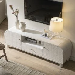 Maude TV Unit, Washed White Ash With Raffia -Daals Store XXTV 048 WHITE RAF scene3