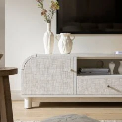 Maude TV Unit, Washed White Ash With Raffia -Daals Store XXTV 048 WHITE RAF scene4