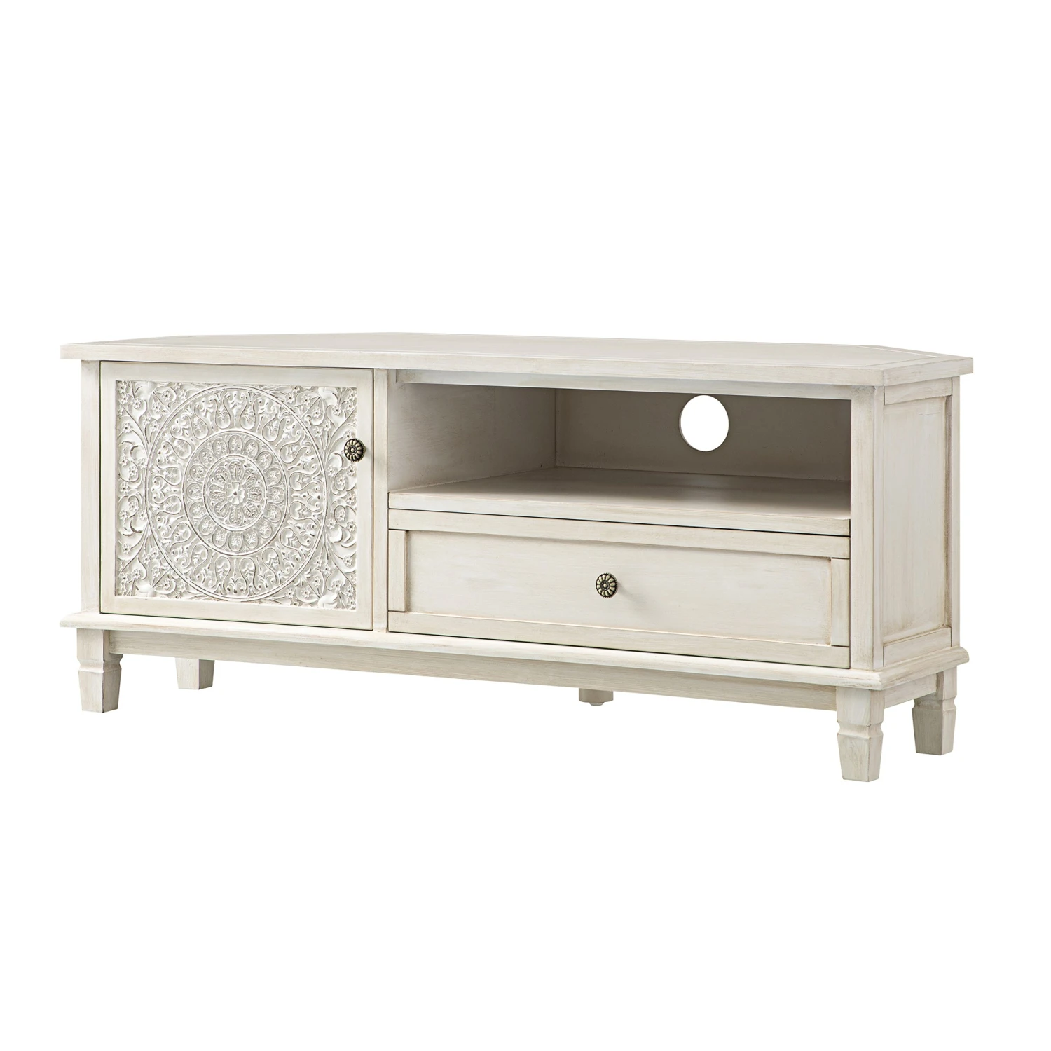 Chantilly Whitewashed Corner TV Unit with Floral Carved Detail 8 Chantilly Whitewashed Corner TV Unit with Floral Carved Detail - Image 8