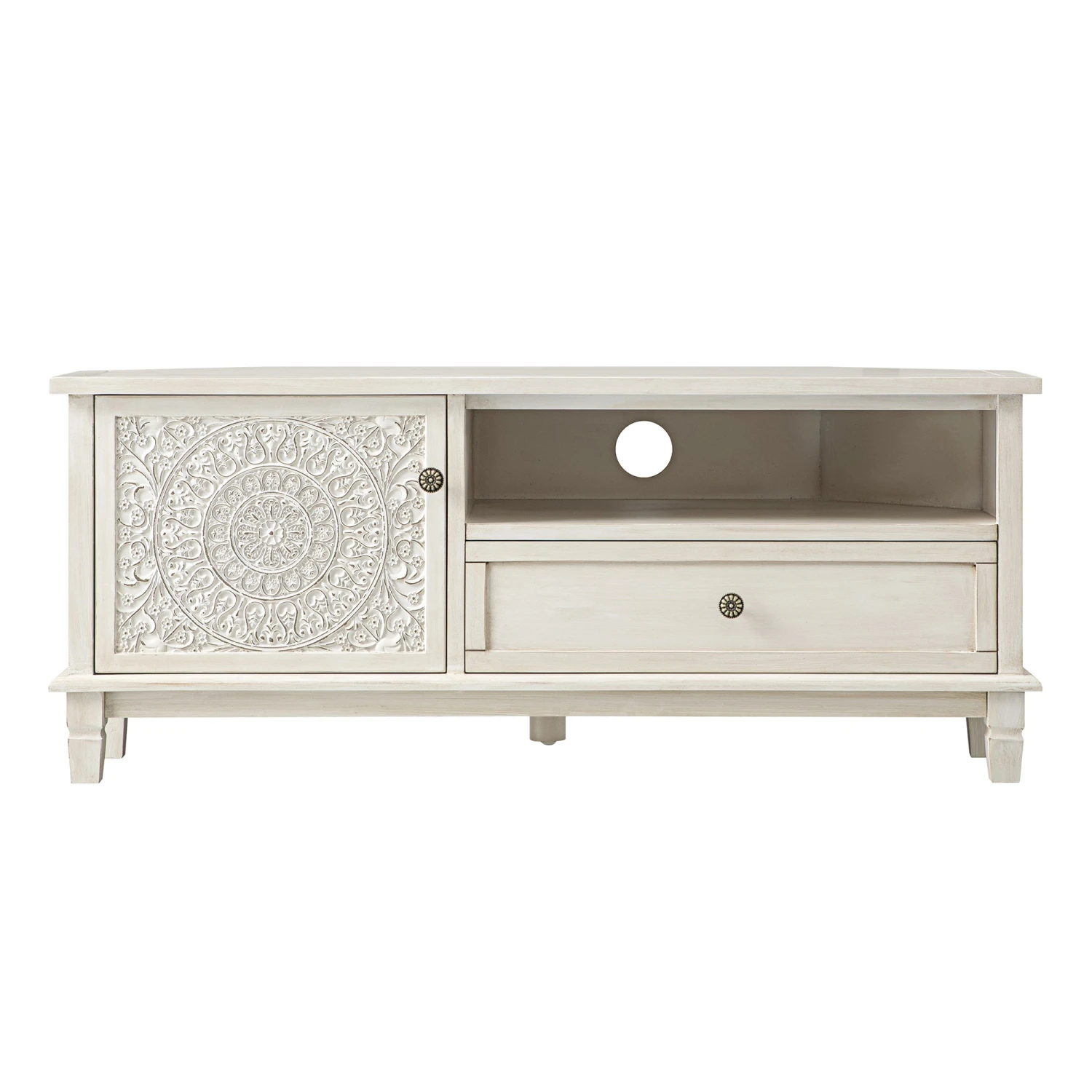 Chantilly Whitewashed Corner TV Unit with Floral Carved Detail 9 Chantilly Whitewashed Corner TV Unit with Floral Carved Detail - Image 9