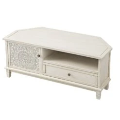 Chantilly Whitewashed Corner TV Unit with Floral Carved Detail 26 Chantilly Whitewashed Corner TV Unit with Floral Carved Detail -Daals Store XXTV 053 WHITEWASH WB3