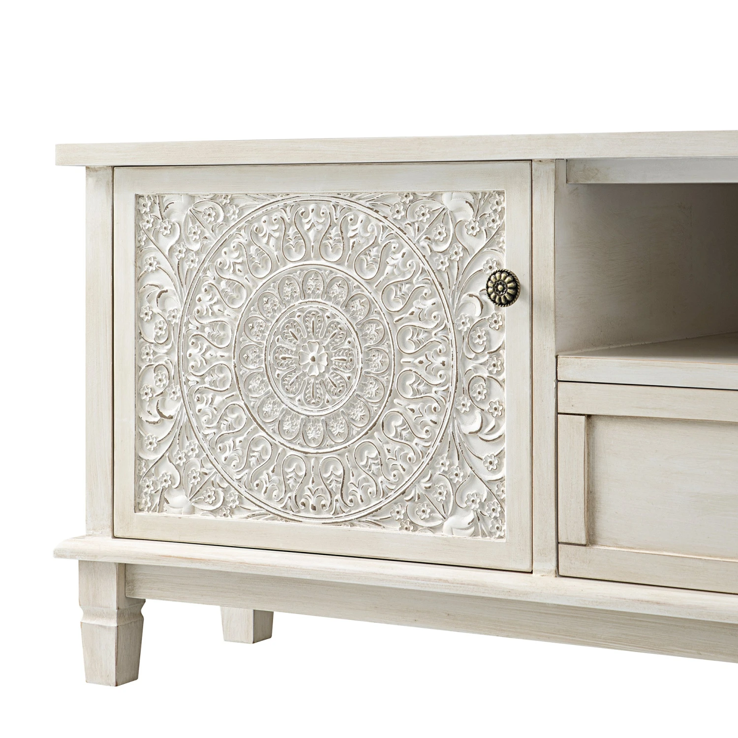 Chantilly Whitewashed Corner TV Unit with Floral Carved Detail 15 Chantilly Whitewashed Corner TV Unit with Floral Carved Detail - Image 15