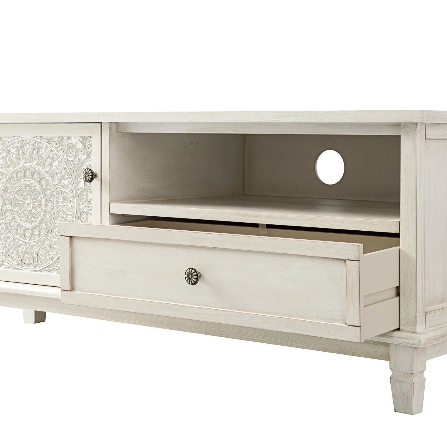 Chantilly Whitewashed Corner TV Unit with Floral Carved Detail 16 Chantilly Whitewashed Corner TV Unit with Floral Carved Detail - Image 16