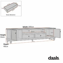 Chantilly Mid Grey 200cm Wide TV Unit -Daals Store XXTV 055 CHART