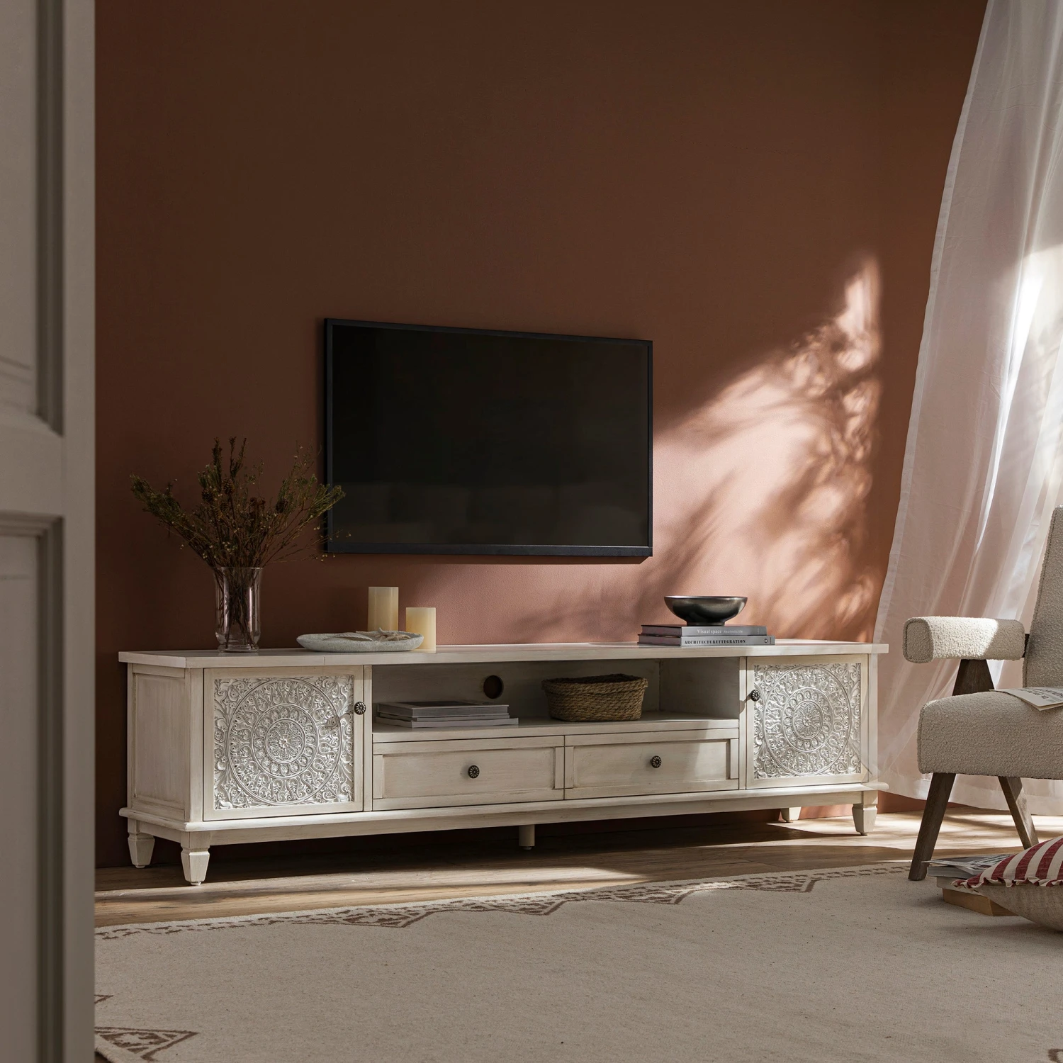 Chantilly Whitewashed 200cm Wide TV Unit 2 Chantilly Whitewashed 200cm Wide TV Unit - Image 2