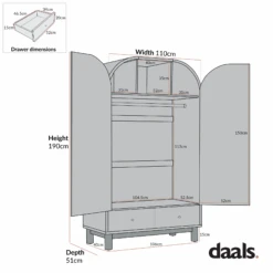 Maude Double Wardrobe, Washed White Ash With Raffia 12 Maude Double Wardrobe, Washed White Ash With Raffia -Daals Store XXWARD 040 CHART