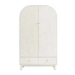 Maude Double Wardrobe, Washed White Ash With Raffia