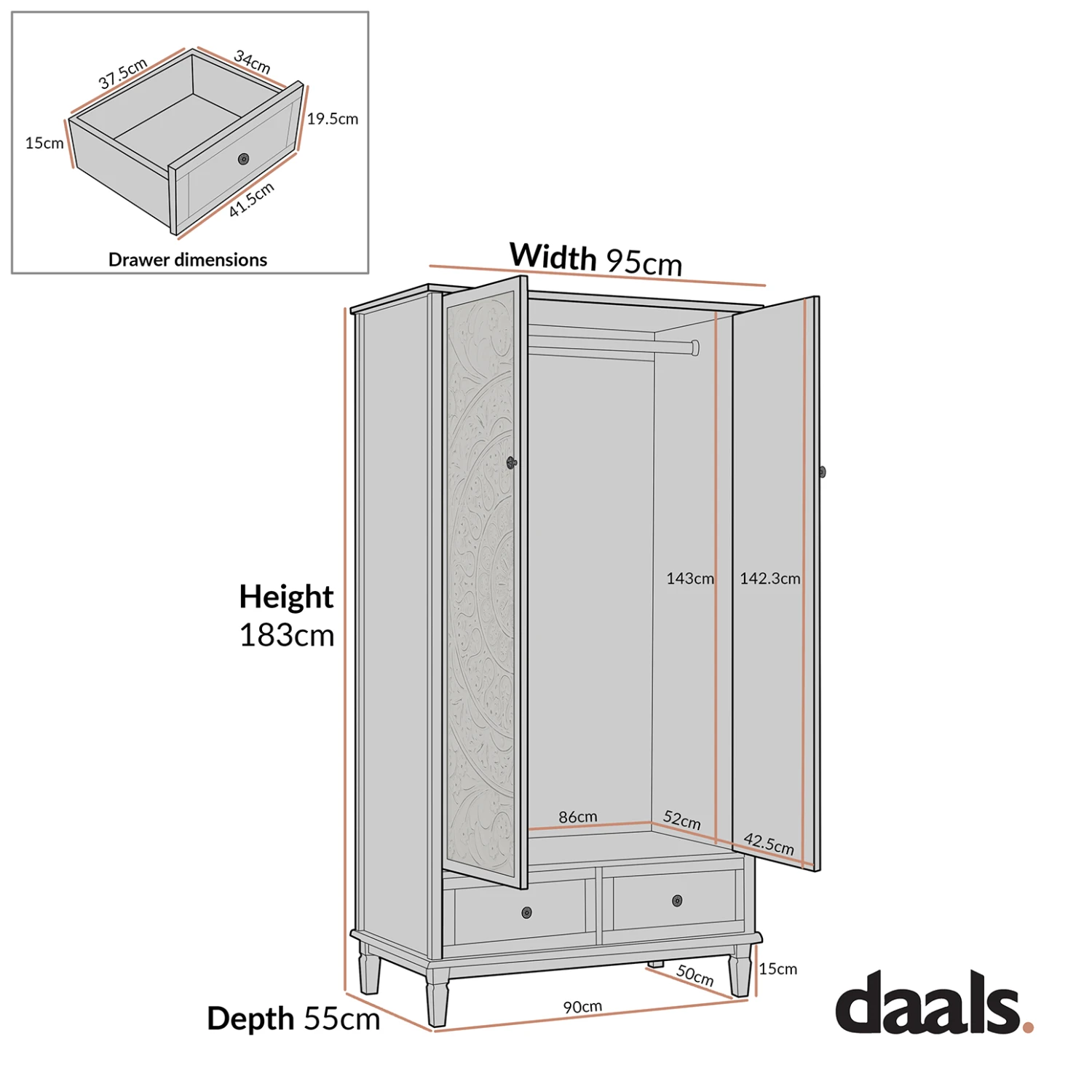 Chantilly Mid Grey Carved Double Wardrobe 3 Chantilly Mid Grey Carved Double Wardrobe - Image 3