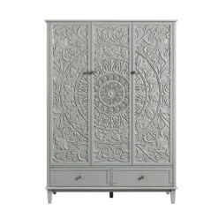 Chantilly Mid Grey Carved Triple Wardrobe