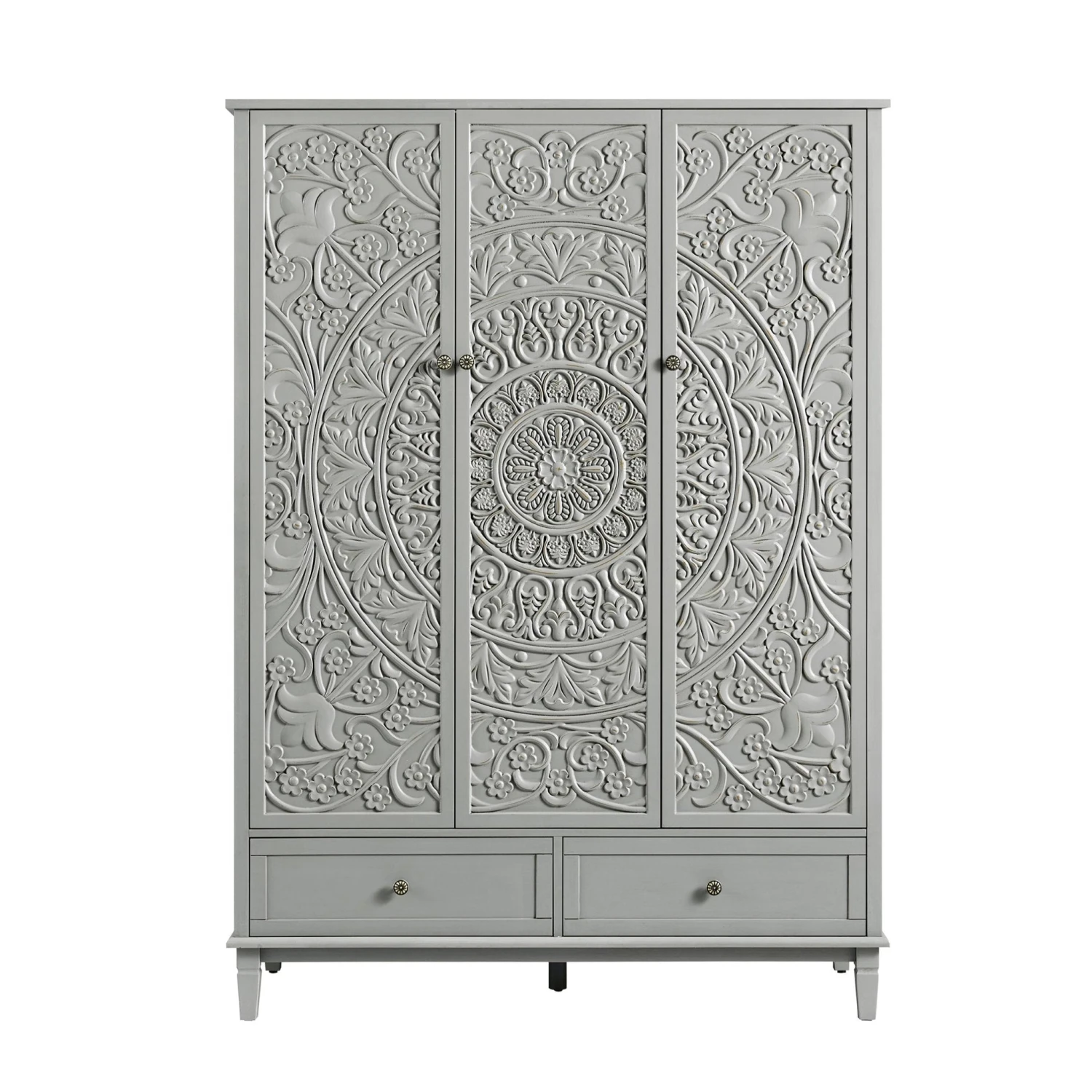 Chantilly Mid Grey Carved Triple Wardrobe 1 Chantilly Mid Grey Carved Triple Wardrobe