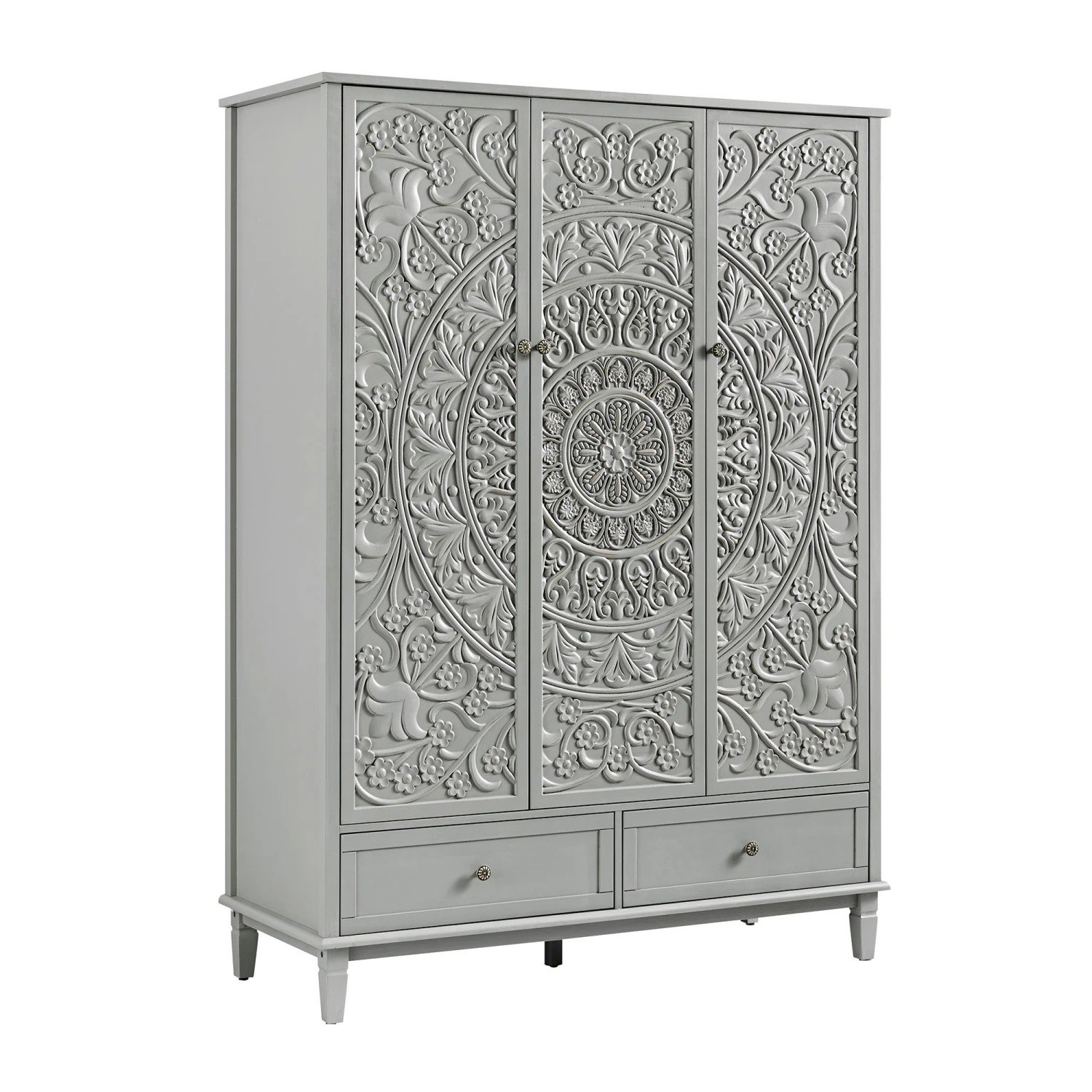Chantilly Mid Grey Carved Triple Wardrobe 2 Chantilly Mid Grey Carved Triple Wardrobe - Image 2