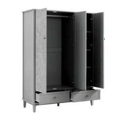 Chantilly Mid Grey Carved Triple Wardrobe 14 Chantilly Mid Grey Carved Triple Wardrobe -Daals Store XXWARD 052 GREY WB4