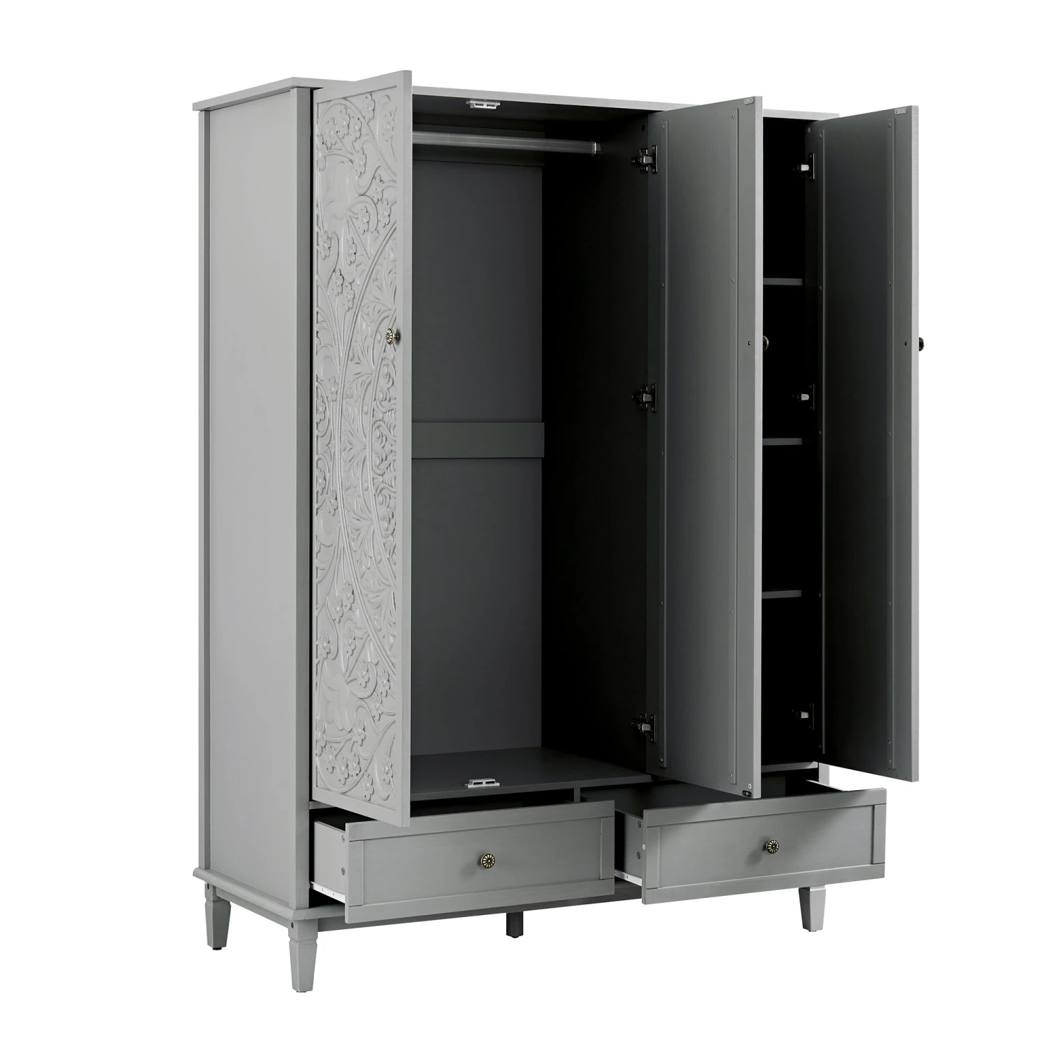 Chantilly Mid Grey Carved Triple Wardrobe 5 Chantilly Mid Grey Carved Triple Wardrobe - Image 5
