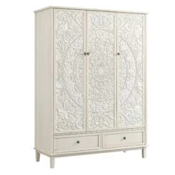 Chantilly Whitewashed Carved Triple Wardrobe 25 Chantilly Whitewashed Carved Triple Wardrobe -Daals Store XXWARD 052 WHITEWASH WB2