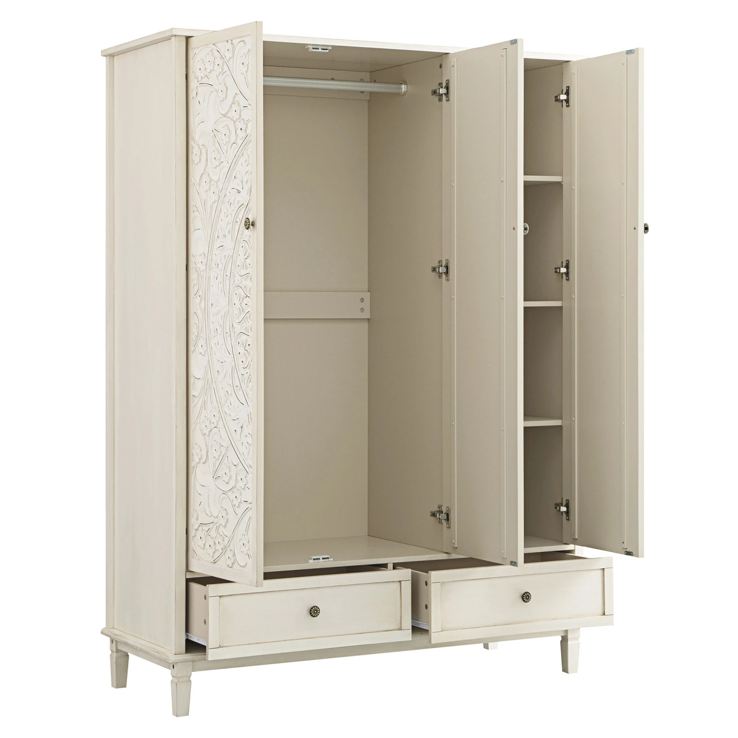 Chantilly Whitewashed Carved Triple Wardrobe 10 Chantilly Whitewashed Carved Triple Wardrobe - Image 10