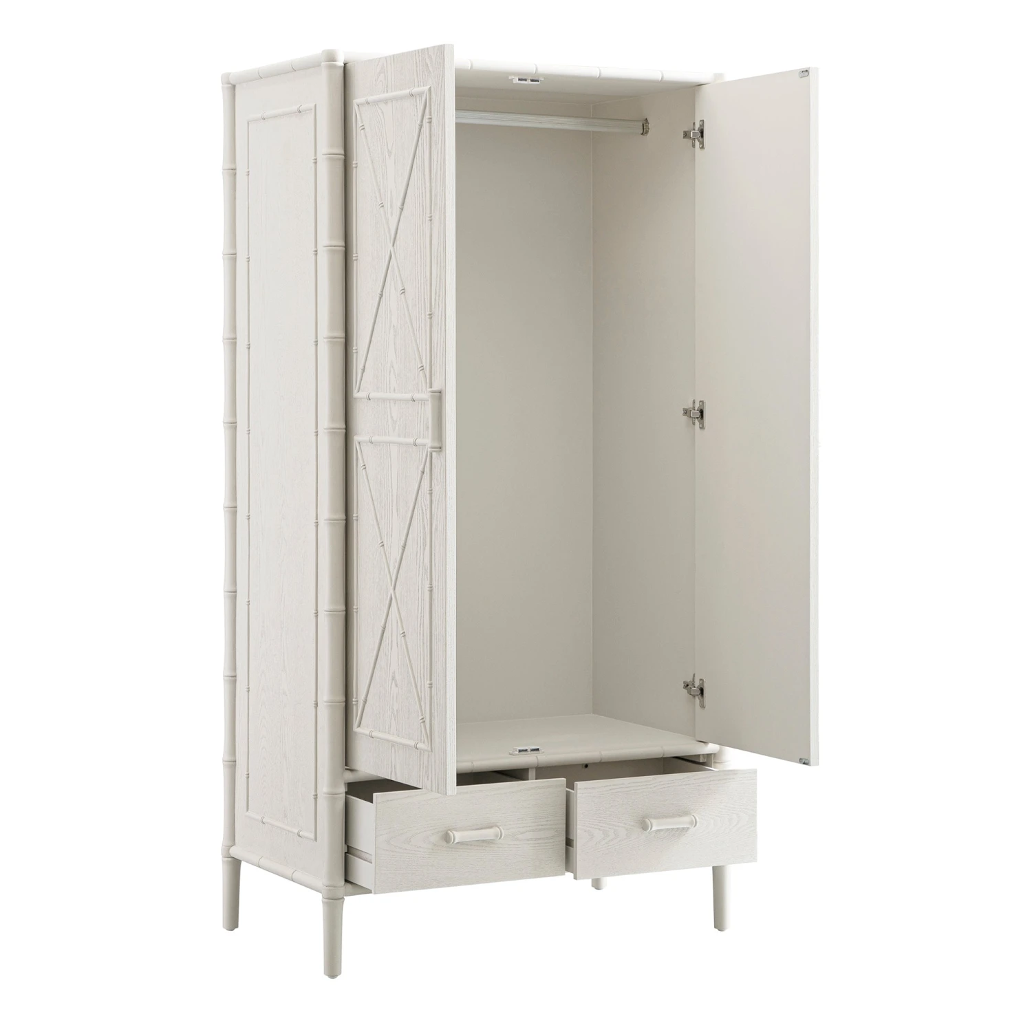 Elstowe Faux Bamboo Double Wardrobe, Shaded White 11 Elstowe Faux Bamboo Double Wardrobe, Shaded White - Image 11
