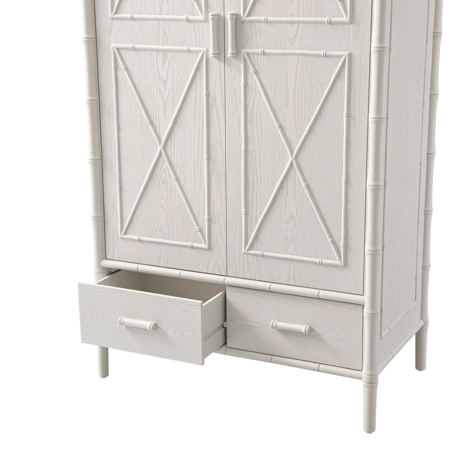 Elstowe Faux Bamboo Double Wardrobe, Shaded White 16 Elstowe Faux Bamboo Double Wardrobe, Shaded White - Image 16