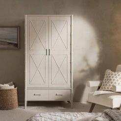 Elstowe Faux Bamboo Double Wardrobe, Shaded White 17 Elstowe Faux Bamboo Double Wardrobe, Shaded White -Daals Store XXWARD 068 BEIGE scene1