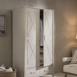 Elstowe Faux Bamboo Double Wardrobe, Shaded White 19 Elstowe Faux Bamboo Double Wardrobe, Shaded White -Daals Store XXWARD 068 BEIGE scene3