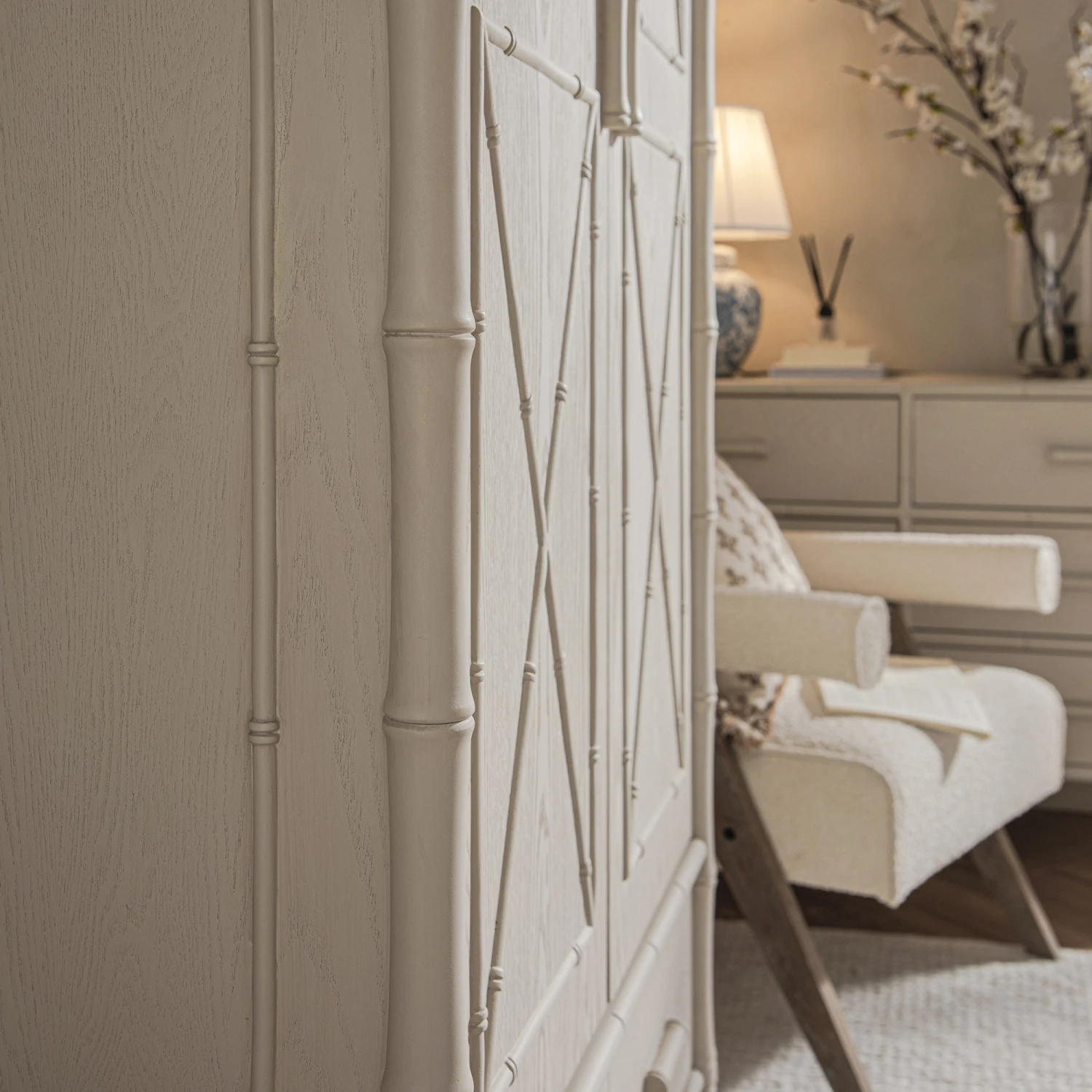 Elstowe Faux Bamboo Double Wardrobe, Shaded White 6 Elstowe Faux Bamboo Double Wardrobe, Shaded White - Image 6