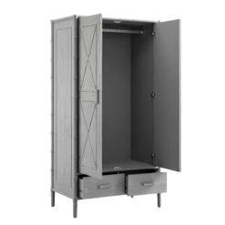 Elstowe Faux Bamboo Double Wardrobe, Warm Grey 24 Elstowe Faux Bamboo Double Wardrobe, Warm Grey -Daals Store XXWARD 068 GREY WB3