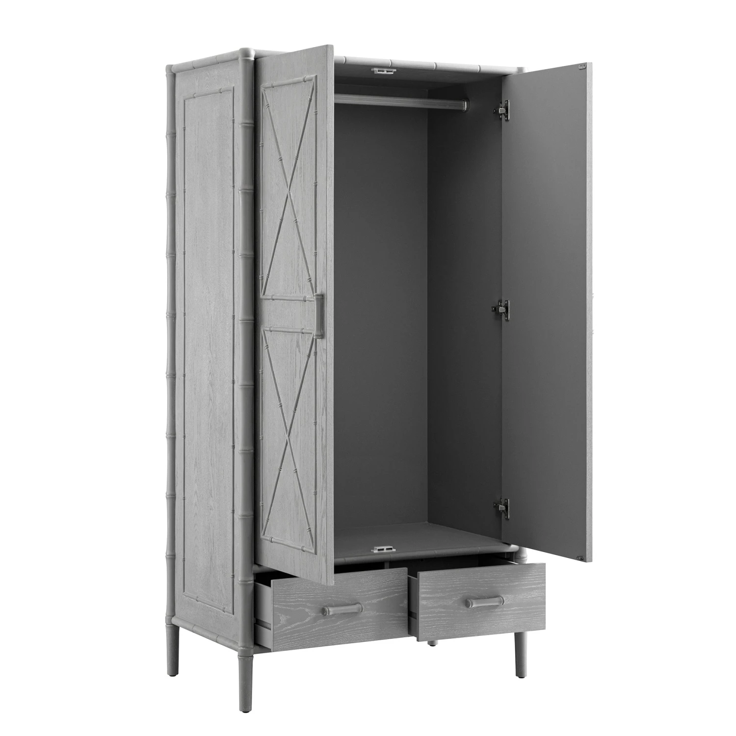 Elstowe Faux Bamboo Double Wardrobe, Warm Grey 10 Elstowe Faux Bamboo Double Wardrobe, Warm Grey - Image 10
