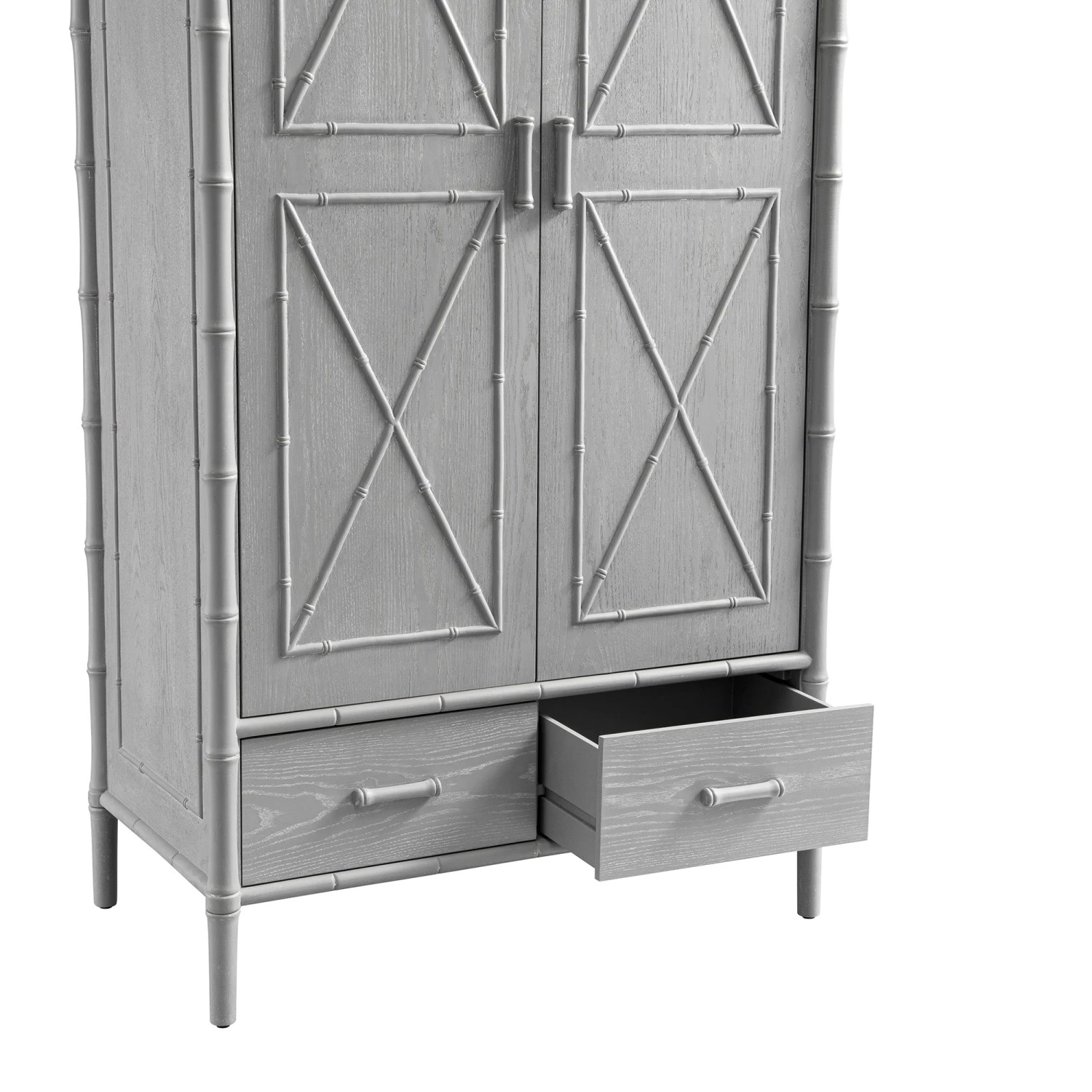 Elstowe Faux Bamboo Double Wardrobe, Warm Grey 15 Elstowe Faux Bamboo Double Wardrobe, Warm Grey - Image 15