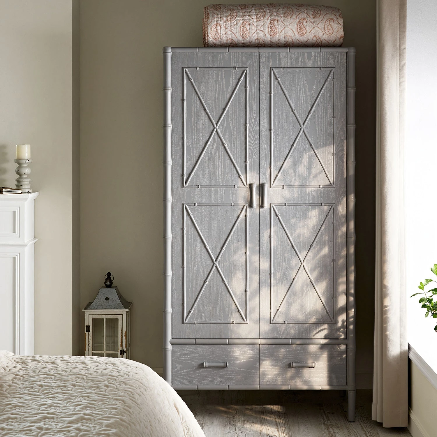 Elstowe Faux Bamboo Double Wardrobe, Warm Grey 1 Elstowe Faux Bamboo Double Wardrobe, Warm Grey