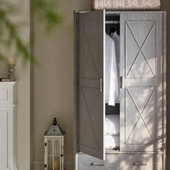 Elstowe Faux Bamboo Double Wardrobe, Warm Grey 18 Elstowe Faux Bamboo Double Wardrobe, Warm Grey -Daals Store XXWARD 068 GREY scene3