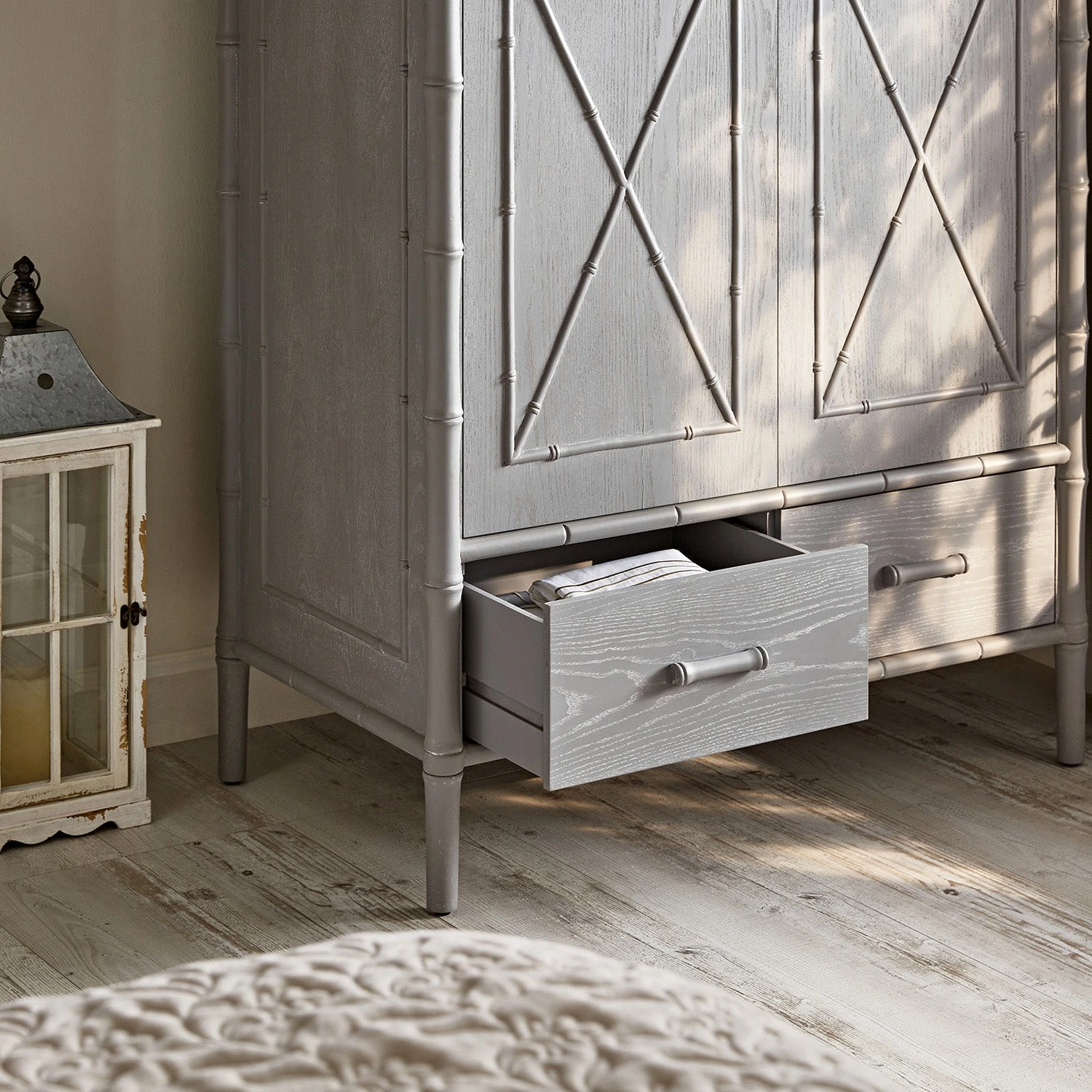 Elstowe Faux Bamboo Double Wardrobe, Warm Grey 5 Elstowe Faux Bamboo Double Wardrobe, Warm Grey - Image 5