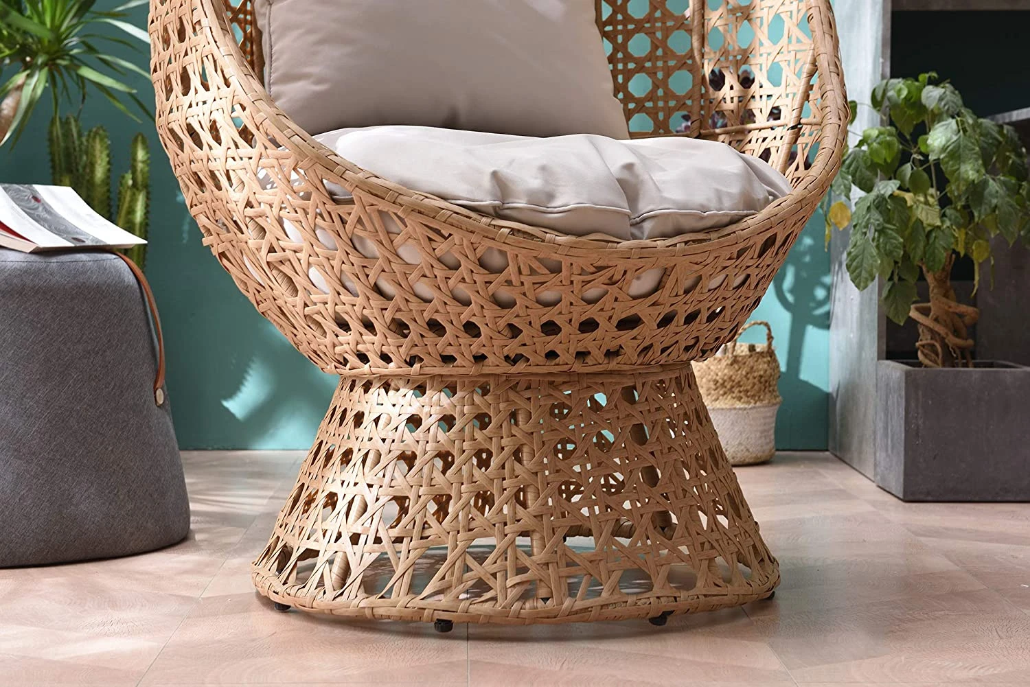 Nerida Natural Rattan Swivel Cocoon Chair β Hand-Woven Egg Chair with Deep-Fill Cushions 4 Nerida Natural Rattan Swivel Cocoon Chair β Hand-Woven Egg Chair with Deep-Fill Cushions - Image 4