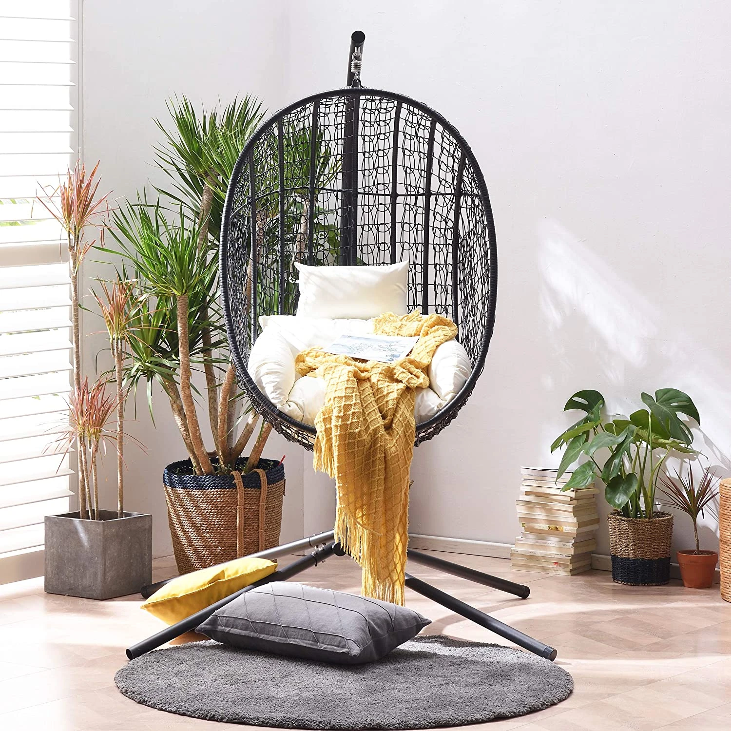 Azura Black Woven Rattan Hanging Egg Chair β Luxury Outdoor Garden Swing Seat with Deep-Fill Cushions 2 Azura Black Woven Rattan Hanging Egg Chair β Luxury Outdoor Garden Swing Seat with Deep-Fill Cushions - Image 2