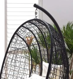 Azura Black Woven Rattan Hanging Egg Chair β Luxury Outdoor Garden Swing Seat with Deep-Fill Cushions 9 Azura Black Woven Rattan Hanging Egg Chair β Luxury Outdoor Garden Swing Seat with Deep-Fill Cushions -Daals Store YSYG 008 BLACK scene2