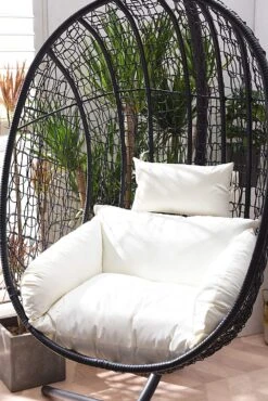 Azura Black Woven Rattan Hanging Egg Chair β Luxury Outdoor Garden Swing Seat with Deep-Fill Cushions 10 Azura Black Woven Rattan Hanging Egg Chair β Luxury Outdoor Garden Swing Seat with Deep-Fill Cushions -Daals Store YSYG 008 BLACK scene3