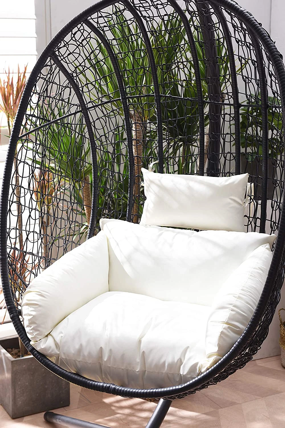 Azura Black Woven Rattan Hanging Egg Chair β Luxury Outdoor Garden Swing Seat with Deep-Fill Cushions 4 Azura Black Woven Rattan Hanging Egg Chair β Luxury Outdoor Garden Swing Seat with Deep-Fill Cushions - Image 4