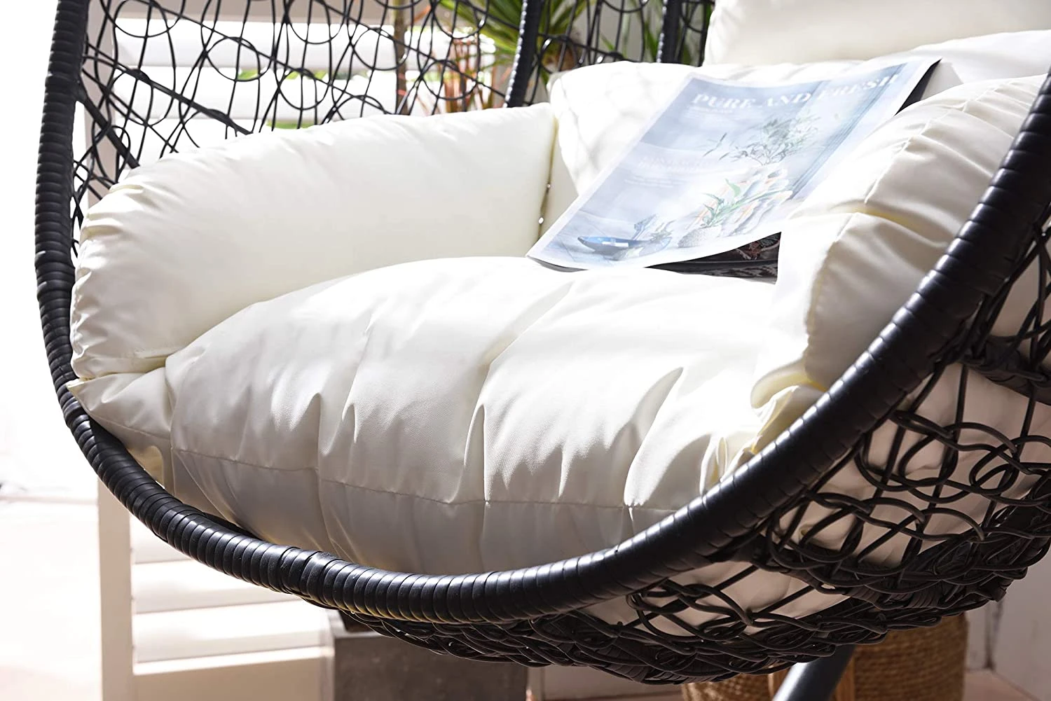 Azura Black Woven Rattan Hanging Egg Chair β Luxury Outdoor Garden Swing Seat with Deep-Fill Cushions 5 Azura Black Woven Rattan Hanging Egg Chair β Luxury Outdoor Garden Swing Seat with Deep-Fill Cushions - Image 5