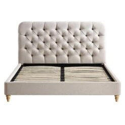 Leamington Deep-Buttoned Upholstered Bed, Oatmeal Fabric -Daals Store ZX 1063 BEIGE FAB WB1